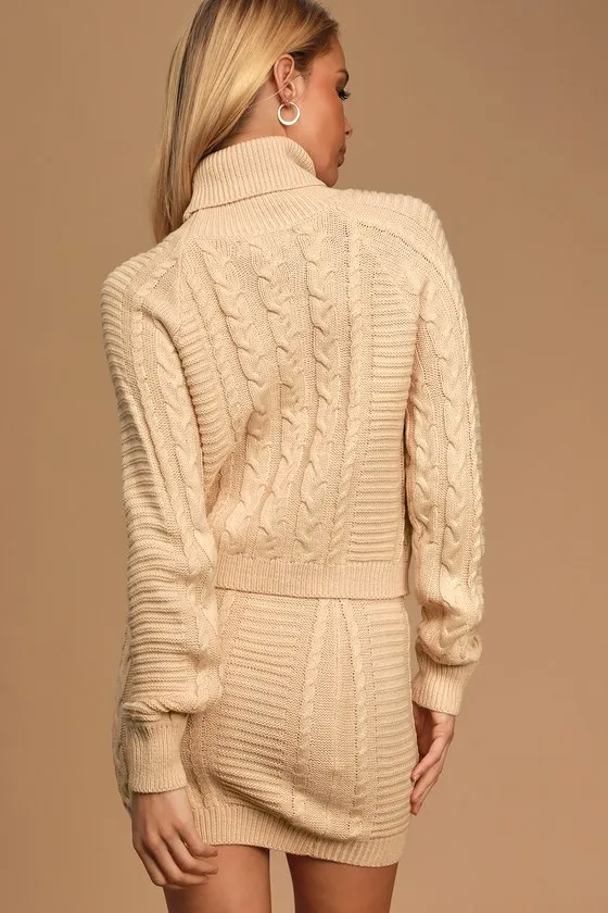 In the Cards Beige Cable Knit Two-Piece Sweater Dress sold by Lulus product image thumbnail 4