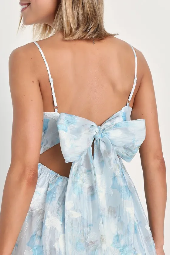 Delicate Charm Light Blue Floral Jacquard Organza Mini Dress sold by Lulus product image thumbnail 4