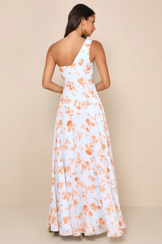 Fashionably Refined Light Blue Floral One-Shoulder Maxi Dress sold by Lulus product image thumbnail 2