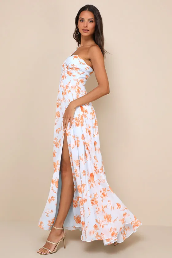 Fashionably Refined Light Blue Floral One-Shoulder Maxi Dress sold by Lulus product image thumbnail 3