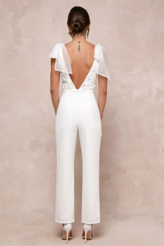 Dignified Beauty White Mesh Embroidered Tie-Strap Jumpsuit sold by Lulus product image thumbnail 2