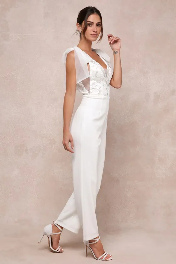 Dignified Beauty White Mesh Embroidered Tie-Strap Jumpsuit sold by Lulus product image thumbnail 3