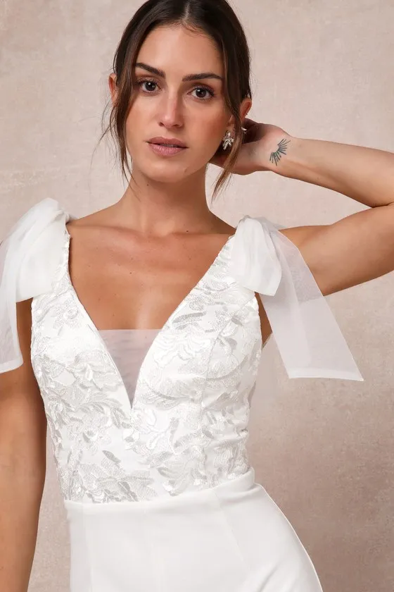 Dignified Beauty White Mesh Embroidered Tie-Strap Jumpsuit sold by Lulus product image thumbnail 4