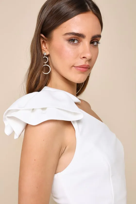 Unstoppable Stunner White Ruffled One-Shoulder Mini Dress sold by Lulus product image thumbnail 4