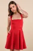 Admirably Chic Red Satin Lace-Up Mini Dress With Pockets sold by Lulus