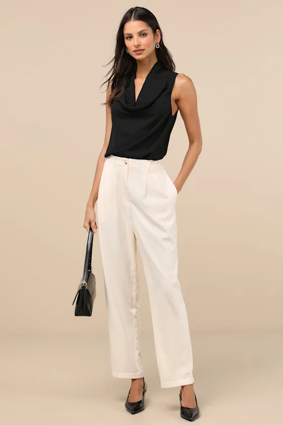 Sophisticated Company Ivory Straight Leg Trouser Pants sold by Lulus