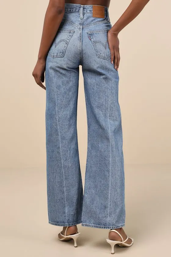 Ribcage Medium Wash Wide-Leg High-Rise Denim Jeans sold by Lulus product image thumbnail 3
