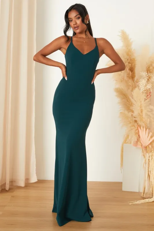 Moments Of Bliss Forest Green Backless Mermaid Maxi Dress sold by Lulus