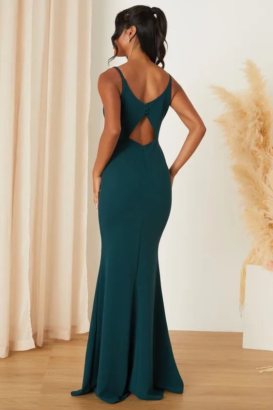 Moments Of Bliss Forest Green Backless Mermaid Maxi Dress sold by Lulus product image thumbnail 2