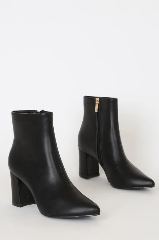 Sarai Black Pointed-Toe Ankle Booties sold by Lulus
