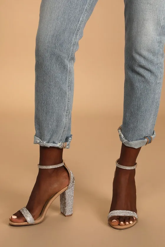 Taylor Rhinestone Light Nude Suede Ankle Strap Heels sold by Lulus product image thumbnail 3