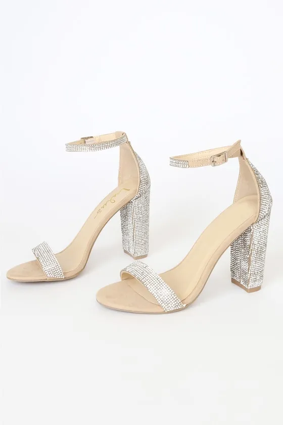 Taylor Rhinestone Light Nude Suede Ankle Strap Heels sold by Lulus product image thumbnail 4