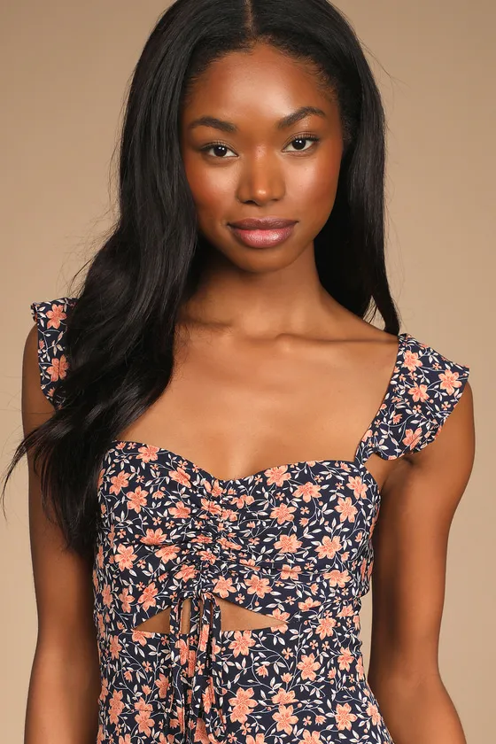 The Way to Love Navy Blue Floral Print Ruffled Maxi Dress sold by Lulus product image thumbnail 3