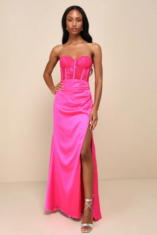 Prominent Glamour Hot Pink Embroidered Strapless Maxi Dress made by Lulus