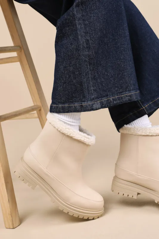 Makie Cream Faux Fur Booties sold by Lulus