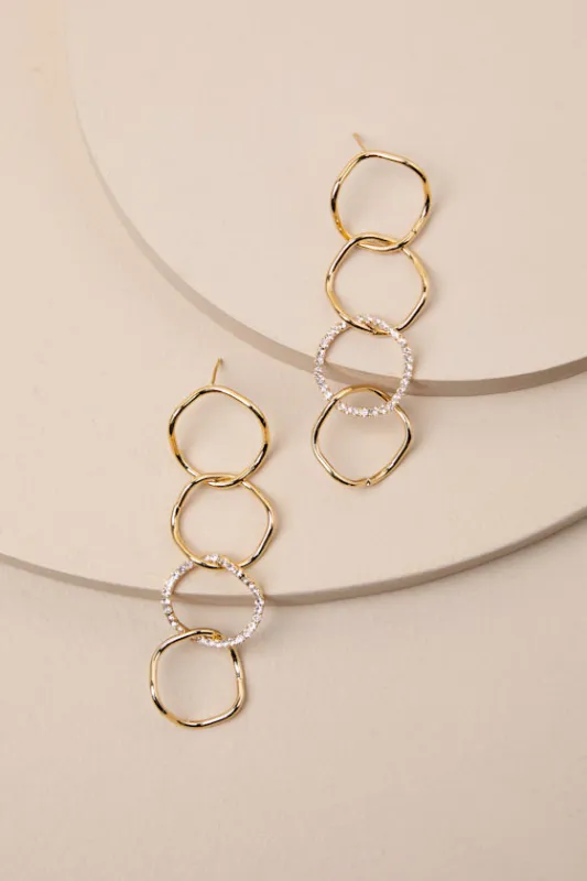 Constant Glamour Gold Rhinestone Circle Drop Earrings sold by Lulus