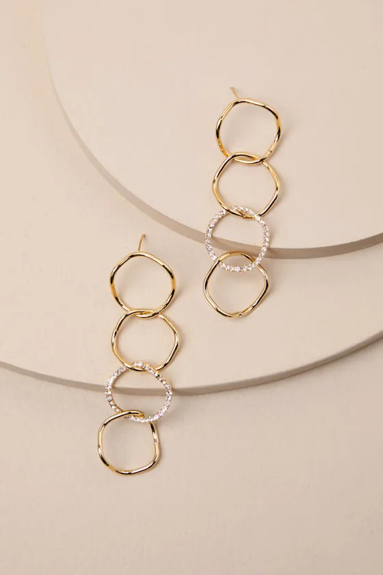 Constant Glamour Gold Rhinestone Circle Drop Earrings sold by Lulus