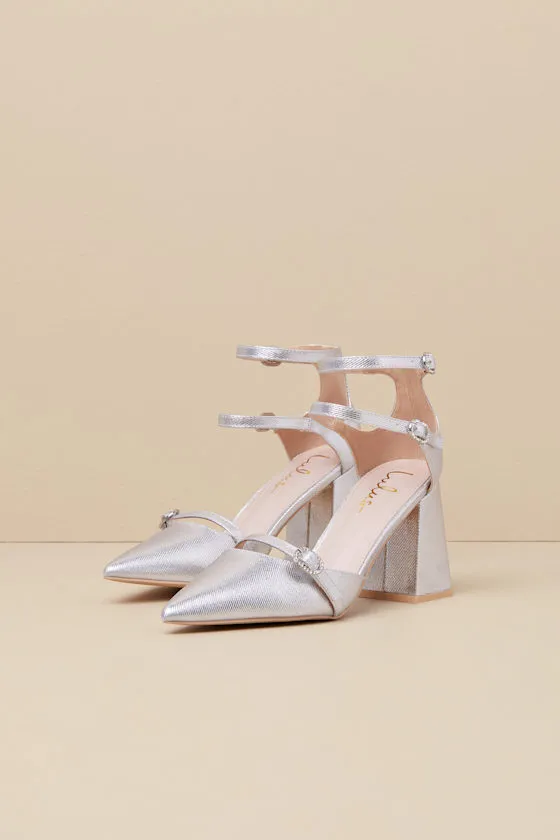 Kimbersan Silver Textured Pointed-Toe Ankle Strap Pumps sold by Lulus product image thumbnail 2