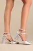 Kimbersan Silver Textured Pointed-Toe Ankle Strap Pumps sold by Lulus