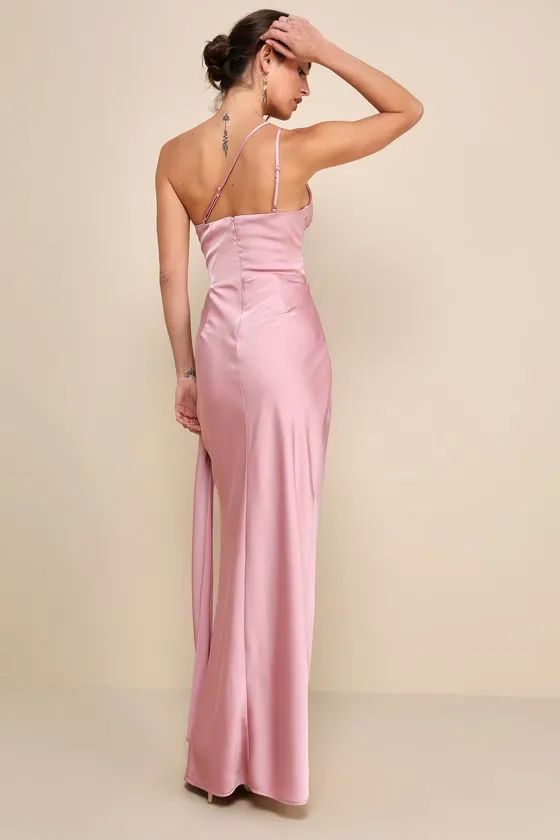 Signature Elegance Rose Satin One-Shoulder Maxi Dress sold by Lulus product image thumbnail 2