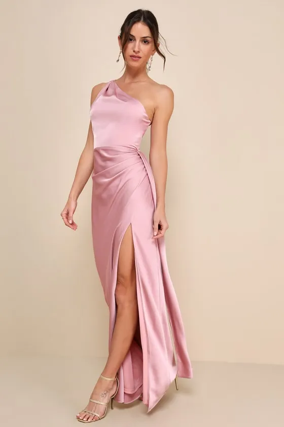Signature Elegance Rose Satin One-Shoulder Maxi Dress sold by Lulus product image thumbnail 3