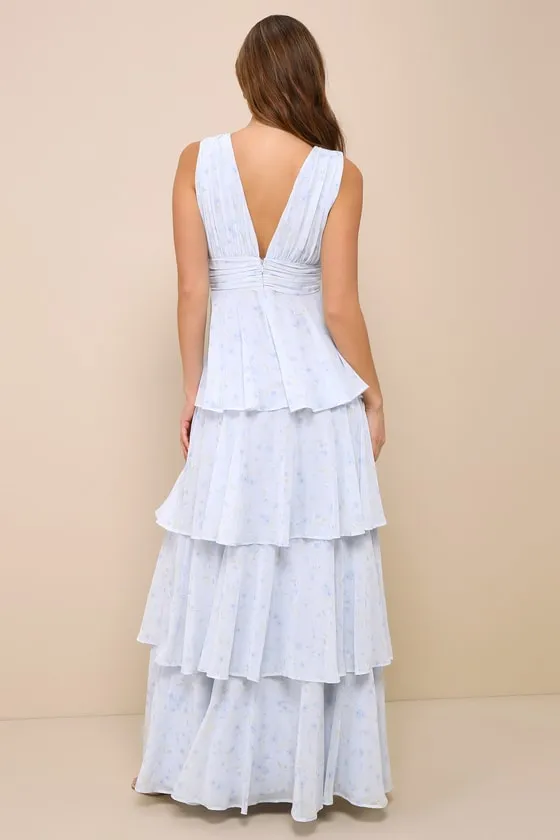 Amazing Evening Light Blue Floral Tiered Maxi Dress sold by Lulus product image thumbnail 2