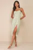 Party in Paris Sage Green Print Tie-Strap Midi Dress sold by Lulus