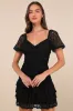 Darling Persuasion Black Lace Puff Sleeve Tiered Mini Dress sold by Lulus