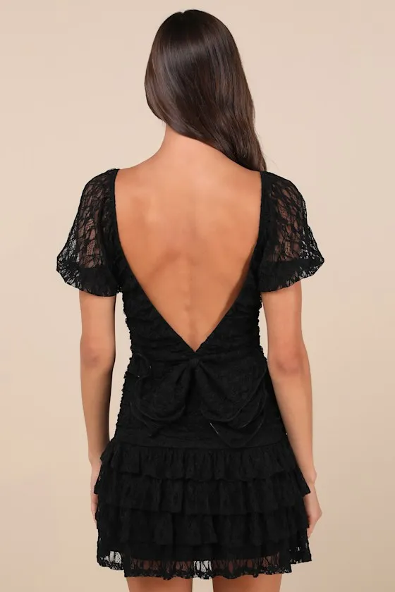 Darling Persuasion Black Lace Puff Sleeve Tiered Mini Dress sold by Lulus product image thumbnail 2