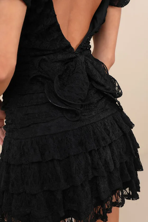 Darling Persuasion Black Lace Puff Sleeve Tiered Mini Dress sold by Lulus product image thumbnail 4