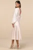 Illustrious Elegance Champagne Satin Long Sleeve Midi Dress sold by Lulus