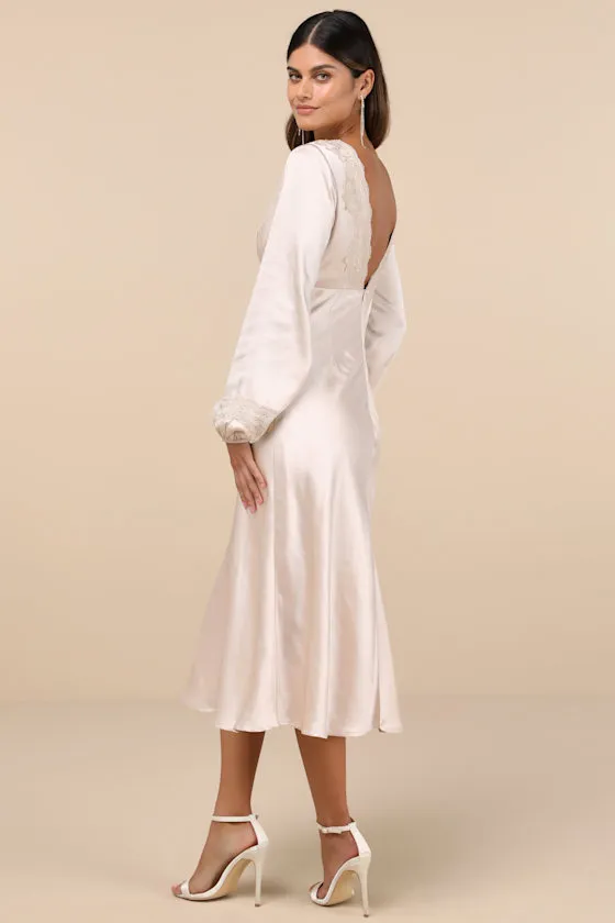 Illustrious Elegance Champagne Satin Long Sleeve Midi Dress sold by Lulus product image thumbnail 2