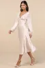 Illustrious Elegance Champagne Satin Long Sleeve Midi Dress sold by Lulus