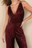 Sensational Energy Burgundy Velvet Sequin Backless Jumpsuit sold by Lulus