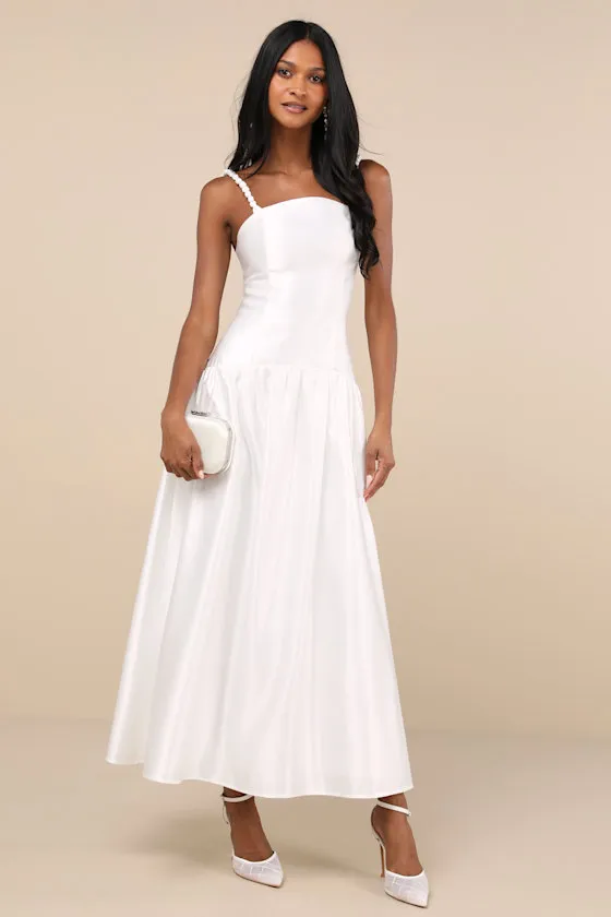 Modern Adoration White Satin Backless Lace-Up Maxi Dress sold by Lulus