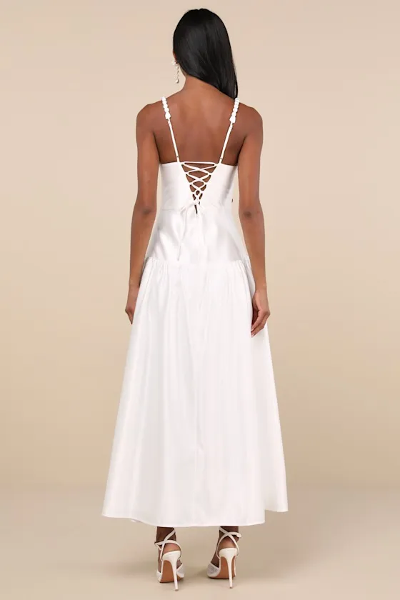 Modern Adoration White Satin Backless Lace-Up Maxi Dress sold by Lulus product image thumbnail 2