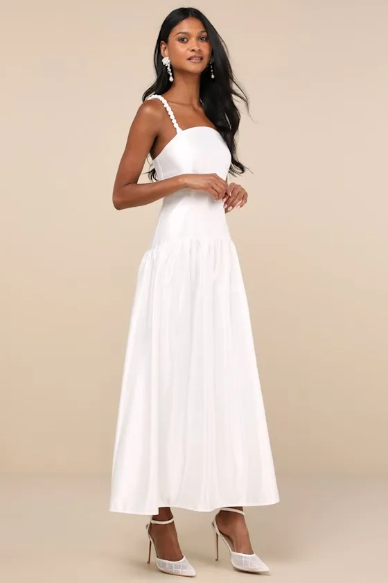 Modern Adoration White Satin Backless Lace-Up Maxi Dress sold by Lulus product image thumbnail 3