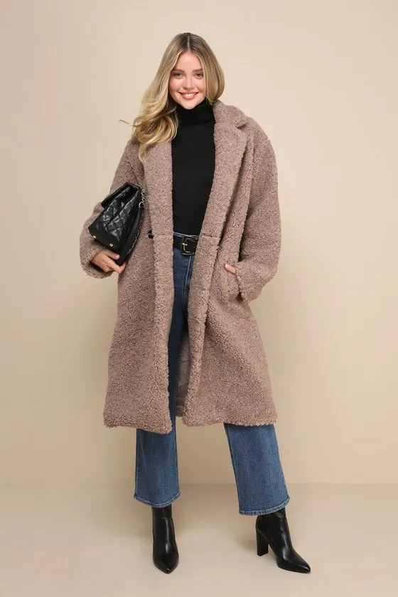 Amazing Comfort Taupe Shearling Long Coat sold by Lulus product image thumbnail 3