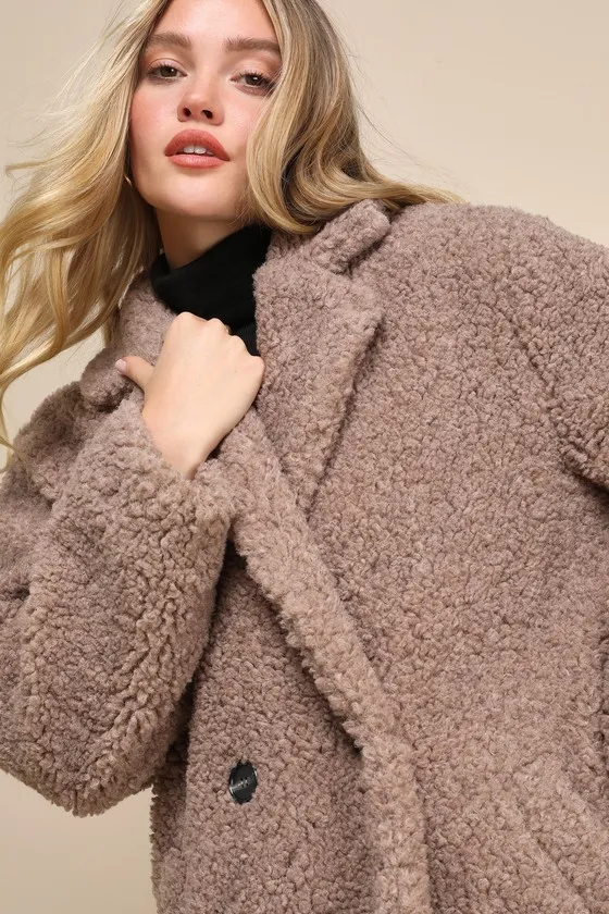 Amazing Comfort Taupe Shearling Long Coat sold by Lulus product image thumbnail 4