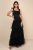 Enticing Mystique Black Tulle Tie-Strap Tiered Maxi Dress sold by Lulus