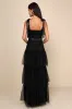 Enticing Mystique Black Tulle Tie-Strap Tiered Maxi Dress sold by Lulus