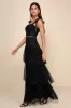 Enticing Mystique Black Tulle Tie-Strap Tiered Maxi Dress sold by Lulus