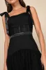 Enticing Mystique Black Tulle Tie-Strap Tiered Maxi Dress sold by Lulus
