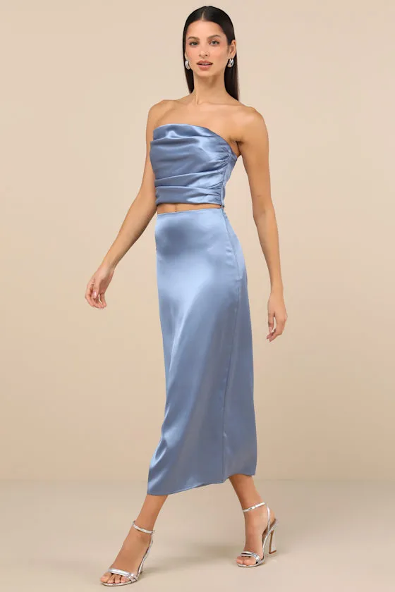Demure Sweetie Slate Blue Satin Strapless Two-Piece Midi Dress sold by Lulus product image thumbnail 2