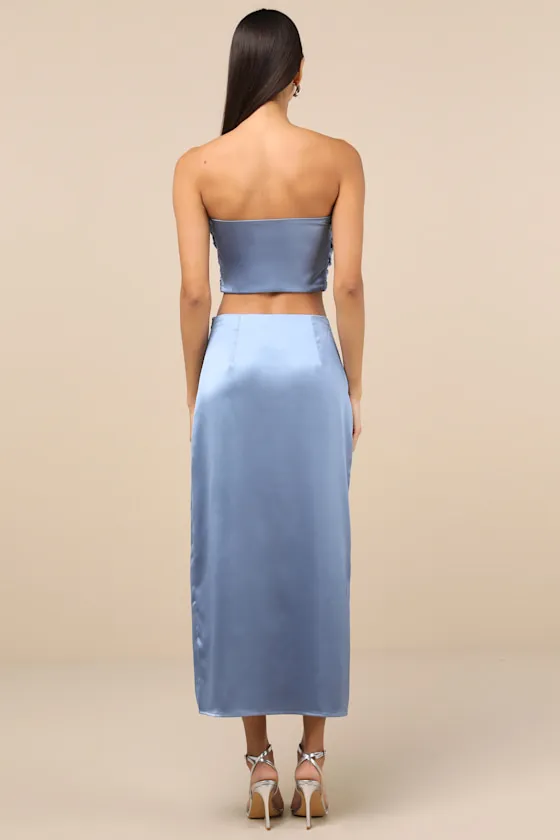 Demure Sweetie Slate Blue Satin Strapless Two-Piece Midi Dress sold by Lulus product image thumbnail 3