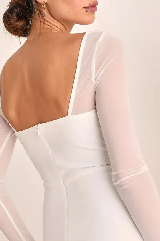 Lovingly Yours White Mesh Long Sleeve Maxi Dress sold by Lulus product image thumbnail 4