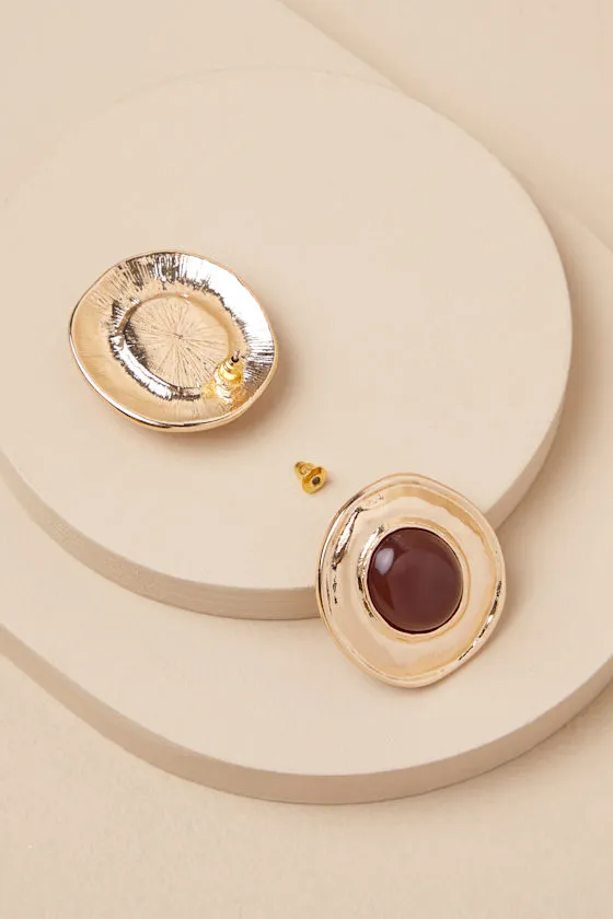 Adita Gold Burgundy Stone Earrings sold by Lulus product image thumbnail 2