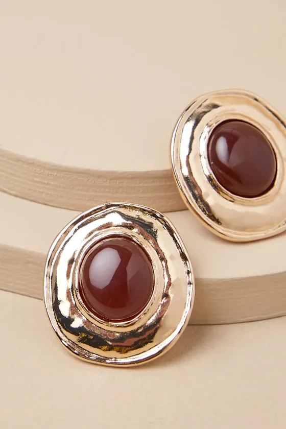 Adita Gold Burgundy Stone Earrings sold by Lulus product image thumbnail 3