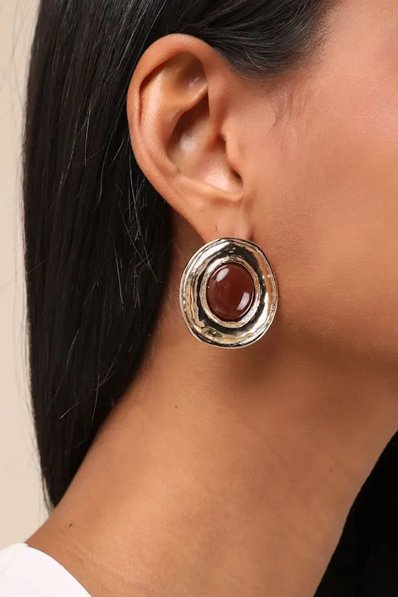 Adita Gold Burgundy Stone Earrings sold by Lulus product image thumbnail 4