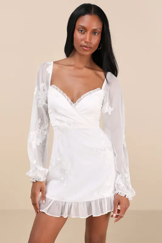 Flora White Embroidered Long Sleeve Mini Dress sold by Lulus